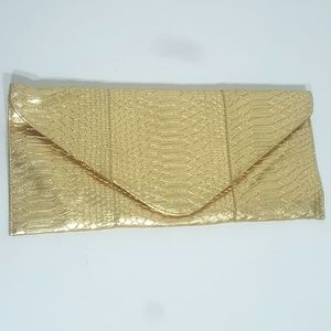 Bijoux Terner Gold Snakeskin Clutch Purse
